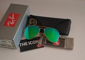 RAY BAN RB3025 112 19 Matt Gold Green Lens Aviator 58 mm Unisex Sunglasses - Picture 1 of 9