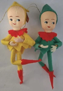 2 adornos vintage flacos Pixie Elf 4 1/2"-fieltro/alambre/compuesto/plástico-Japón - Imagen 1 de 5