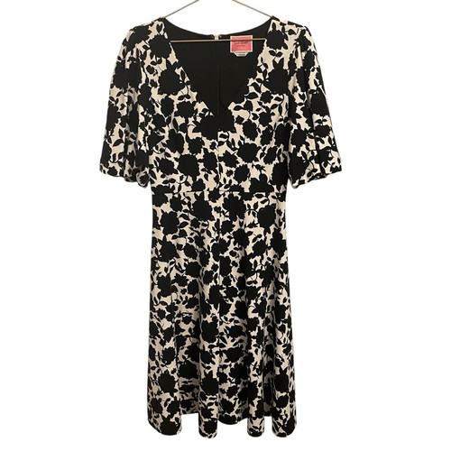 Abito Kate Spade bicolore floreale ponte nero bianco aderente e svasato taglia MED