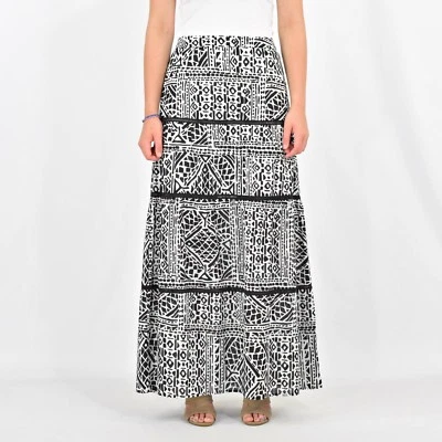 Maxi falda para mujer 6 Trina Turk blanco y negro estampado geométrico 100 % algodón Foto 1 de 4