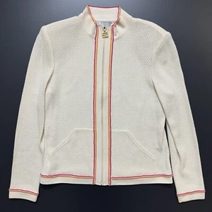 St. John Sport Marie Gray Santana Knit Ivory Cardigan Jacket Logo Zip Women 8 - Picture 1 of 13