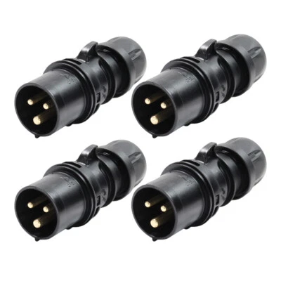 4x PCE 230V 16A Black Male Plug Cee Type IP44 - Image 1 of 3