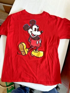 Disney Pixelated Mickey Mouse Shirt Boys Size L Short Sleeve Red Tee - Picture 1 of 4