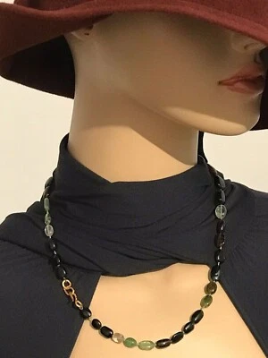 Edelstein Halskette Kette Moos Achat Fluorit Bergkristall Amethyst 18 Karat Gold - Bild 1 von 4