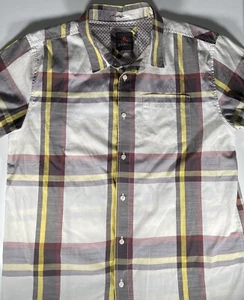 Prana Shirt Mens XL Short Sleeve Button Up  Yellow Maroon Beige Gray Pockets - Picture 1 of 12