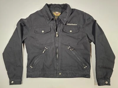 Vintage Black Denim Harley Davidson Womens Medium Biker Riding Jacket Double Zip - Image 1 of 4
