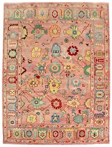 Hand Knotted Turkish Oushak Modern 9x12 Pink All Wool Rug for Living Room Office
