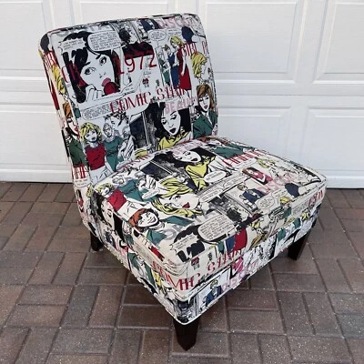 Y2K Upholstered Accent Chair Designer Comic Strip Multicolor Girly Fashion Chic - Image 1 of 4