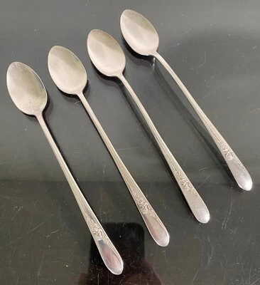 4 cucharas de té helado ROSA Wm Rogers "Rogers originales" plateado 7-3/4" Foto 1 de 4