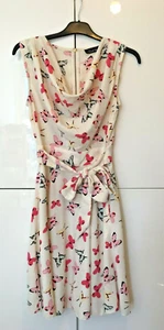 New Closet Blu Ladies Women's Short Dress Size 10 Cream White Butterflies Cowl - Picture 1 of 6