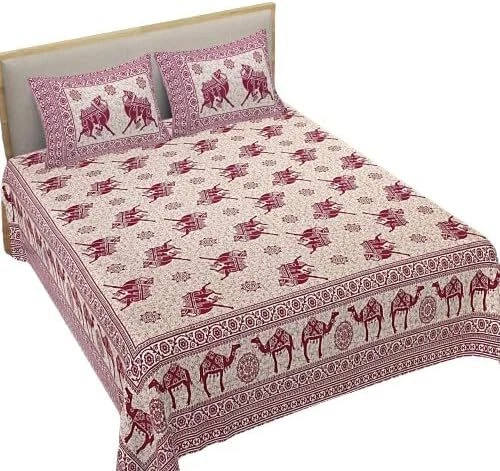 Sábana bajera de algodón 2 fundas de almohada estampado camel diseño Rajasthani sábana plana 93x108 pulgadas Foto 1 de 1