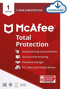 1 year McAfee Total Protection for 1 device (Credit Card may be not needed) - Picture 1 of 7