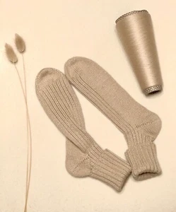 Cashmere Silk Socks Beige Small Hand Knit - Picture 1 of 5