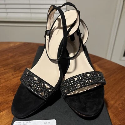 Sandalias de Tacón Pelle Moda Gatito, Gamuza Negra, Estrás Glam Talla 9.5M Foto 1 de 4