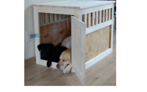 large wood pet kennel end table dog crate cats safe modern wooden farmhouse 