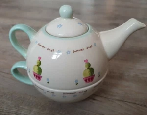 Juego de tetera y taza de diseño David Mason ""Home Sweet Home"" en muy buena condición para una crema - Imagen 1 de 6