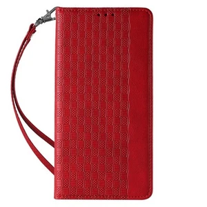 Étui Magnétique Portefeuille iPhone 14 Pro Max Rouge avec Lanière - Zdjęcie 1 z 12