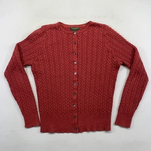 Great Northwest Womens Cardigan Large Petite Red Cable Knit Button Front Cottage - Picture 1 of 9