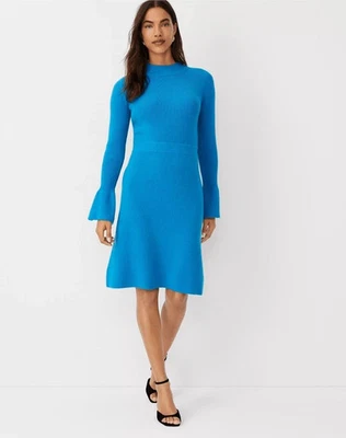 NUEVO VESTIDO SUÉTER ANN TAYLOR $149 AZURITA VERDE AZULADO CON BOTONES ACANALADOS PUÑO TALLA M MEDIANO Foto 1 de 4