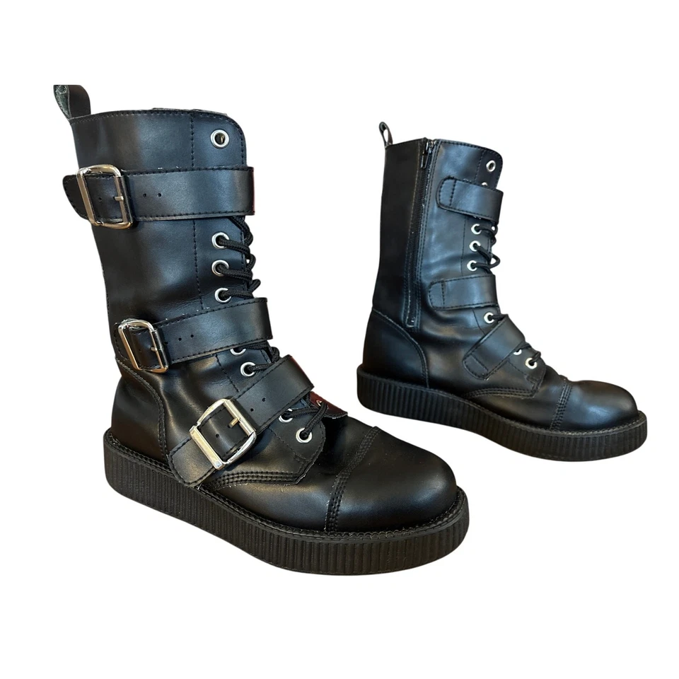 TUK 3 Buckle Boots Vegan Punk Goth Size 9 Men’s 11 Womens v9410/13845 - Image 1 of 4