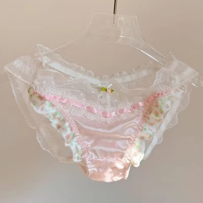 Bragas japonesas dulces florales imitación satén calzoncillos ropa interior transparente de lolita Foto 1 de 3