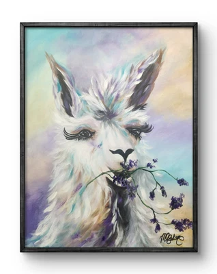 Pintura Llama Original Elegante Floral por M. Isaksen - Arte de Pared Animal Caprichoso Foto 1 de 4