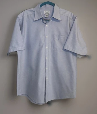 LL Bean Mens Button Down Short Sleeve Shirt Sz 16 Reg Traditional Fit Light Blue - Image 1 of 4