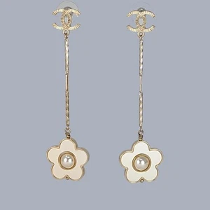 Chanel Camellia Drop Earrings Rotating Pearl 3.5" Dangle for Pierced Ears Boxed - Picture 1 of 8