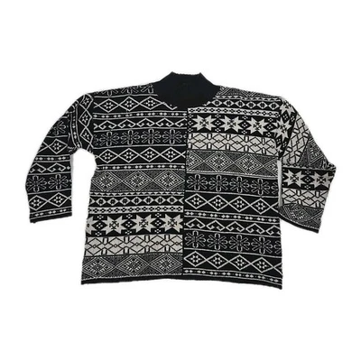 VTG Lambswool Esprit sweater, Black & White Knit Snowflakes, Large Retro Winter  - Image 1 of 4