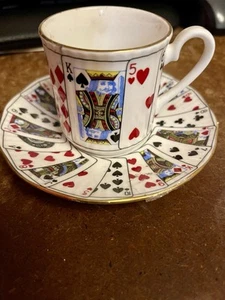 Staffordshire Bone China Spielkarte Tasse und Untertasse Queens Porzellanschliff für Kaffee - Bild 1 von 13