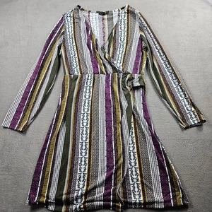 Alison Andrews Boho Wickelkleid Damen XL Lila Weiß Grün Langarm - Bild 1 von 10