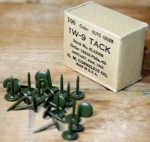 100X 1W-9 OD Green WWII Surplus Thumb Tack 6L32009 1943 H.M. Cornelius USMC - Picture 1 of 4