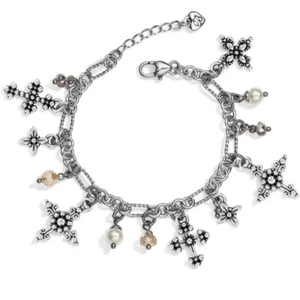 Brighton CROSSES OF THE WORLD  Silver Gold Crystal Charm Bracelet MSRP $118  NEW - Picture 1 of 3