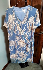 JBS Dress Women Size 16 Blue Gray White Floral Short Sleeve Lined Attached Top - Picture 1 of 5