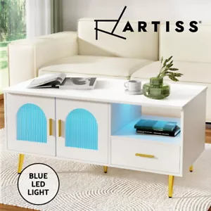 Artiss LED Coffee Table End Table Open Shelf Drawer Storage Living Room White - Picture 1 of 9