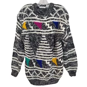 Permit Vintage Herren Pullover Gr. M Geometrisch Schwarz Weiß Acryl Dreieck Muster - Bild 1 von 17