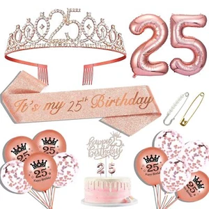25th Birthday Decorations for Girls, 25th Birthday Sash, 25th Birthday Crown,... - Picture 1 of 6