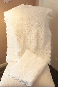 Vintage Shabby Cottage Chic White Crocheted Lace Pillow Shams Standard 21 x 26