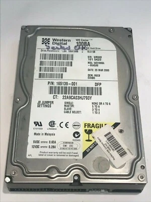 WESTERN DIGITAL CAVIAR 100BA 10GB IDE HARD DRIVE WD100BA-60AGA0 RSCBEVHBO aa5fc3 - Image 1 of 2