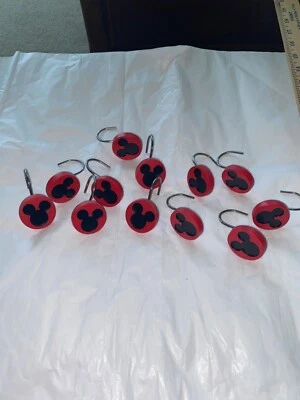 12 VINTAGE DISNEY MICKEY MOUSE RED AND BLACK SHOWER CURTAIN HOOKS - Image 1 of 4