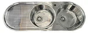 Brand New Double Bowl Oval Kitchen sink Left Drainer polished Stainless Steel - Picture 1 of 4