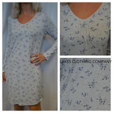M&S Nightie Modal Cotton Nightdress Ladies Grey Floral Long Sleeve sizes 6 8 10