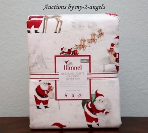 NEW Pottery Barn Kids HERITAGE SANTA Organic Flannel Queen Sheet Set *Christmas - Picture 1 of 1