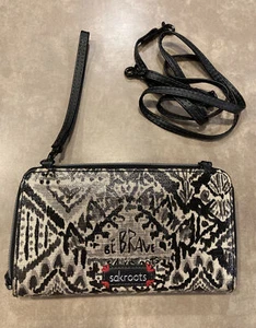 Sakroots~PEACE~BE BRAVE-Black Wallet/Wristlet Smart Phone Crossbody Purse - Picture 1 of 12