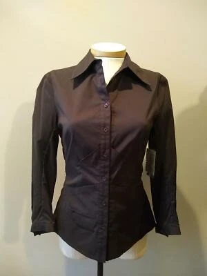 NWT $149 size 2 ECCOCI VINTAGE DARK BROWN COTTON BLEND SHIRT - Image 1 of 3