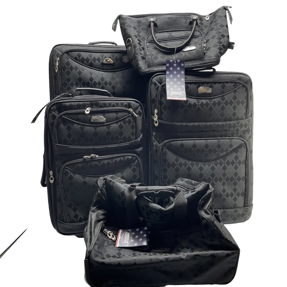 American Flyer Argyle Jacquard -5PC Luggage set -Black - Image 1 of 4