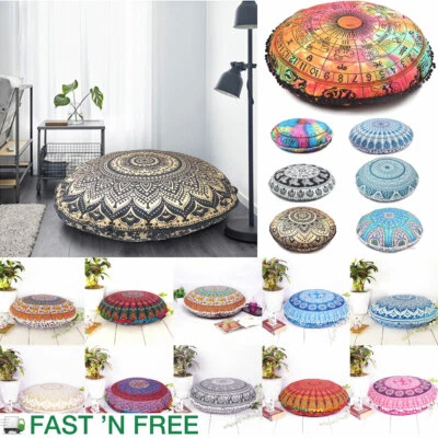 Round Floor Cushion Cover Pouf Indian Mandala Ottoman Throw Pillow Covers - Image 1 of 4