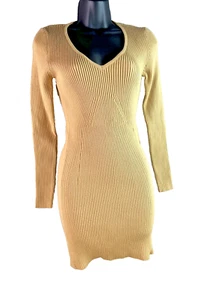 Forever 21 Dress Bodycon V Neck Stretch Ribbed Knit Sheath Pencil Midi sz M - Picture 1 of 14
