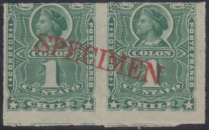 CHILE 1878-99 COLUMBUS Sc 25 PAAR MIT GROSSEM ROTEN "EXEMPLAR" OVPT POSTFRISCH F,VF - Bild 1 von 1