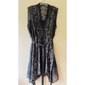 AllSaints Sz 8 Dress Tunic Animal Print Silk Front Zip Sleeveless Draped Belted - Picture 1 of 14